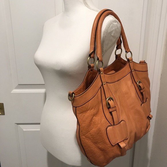 LUCKY BRAND Orange Soft Leather Large Tote Purse Double Handle Satchel H… - Picture 3 of 16